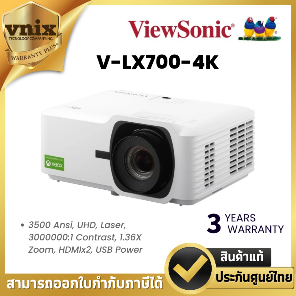VIEWSONIC V-LX700-4K 3,500 ANSI Lumens 4K Laser Home Projector​ By Vnix Group