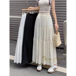 IT104 TARA SKIRT กระโปรงยาว เอวสูง ทรงบอลลูน แต่งระบาย 3 ชั้น สม็อครอบเอว ผ้าไหมอิตาลี ผ้าดี ใส่สบาย ความยาวเต็ม ไม่เต่อ