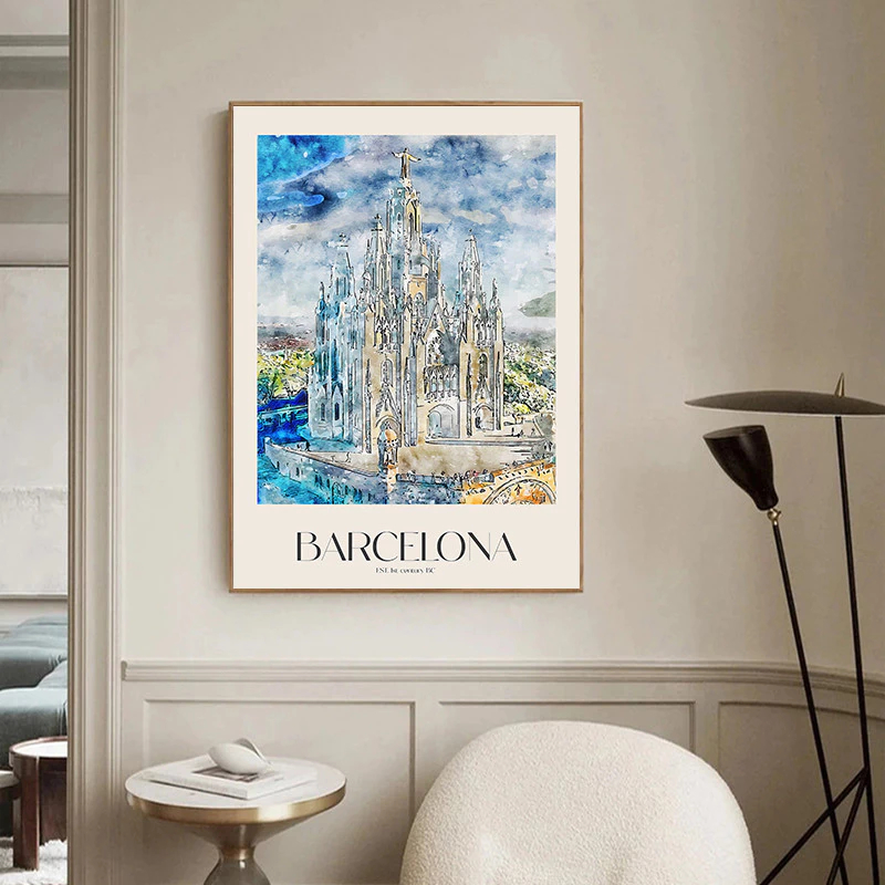 (พร้อมส่งจากไทย ภาพรวมกรอบ) ภาพวาดสีน้ำ อิตาลี ฝรั่งเศส ยุโรป สหราชอาณาจักร ตกแต่งห้อง - รูปที่ 2