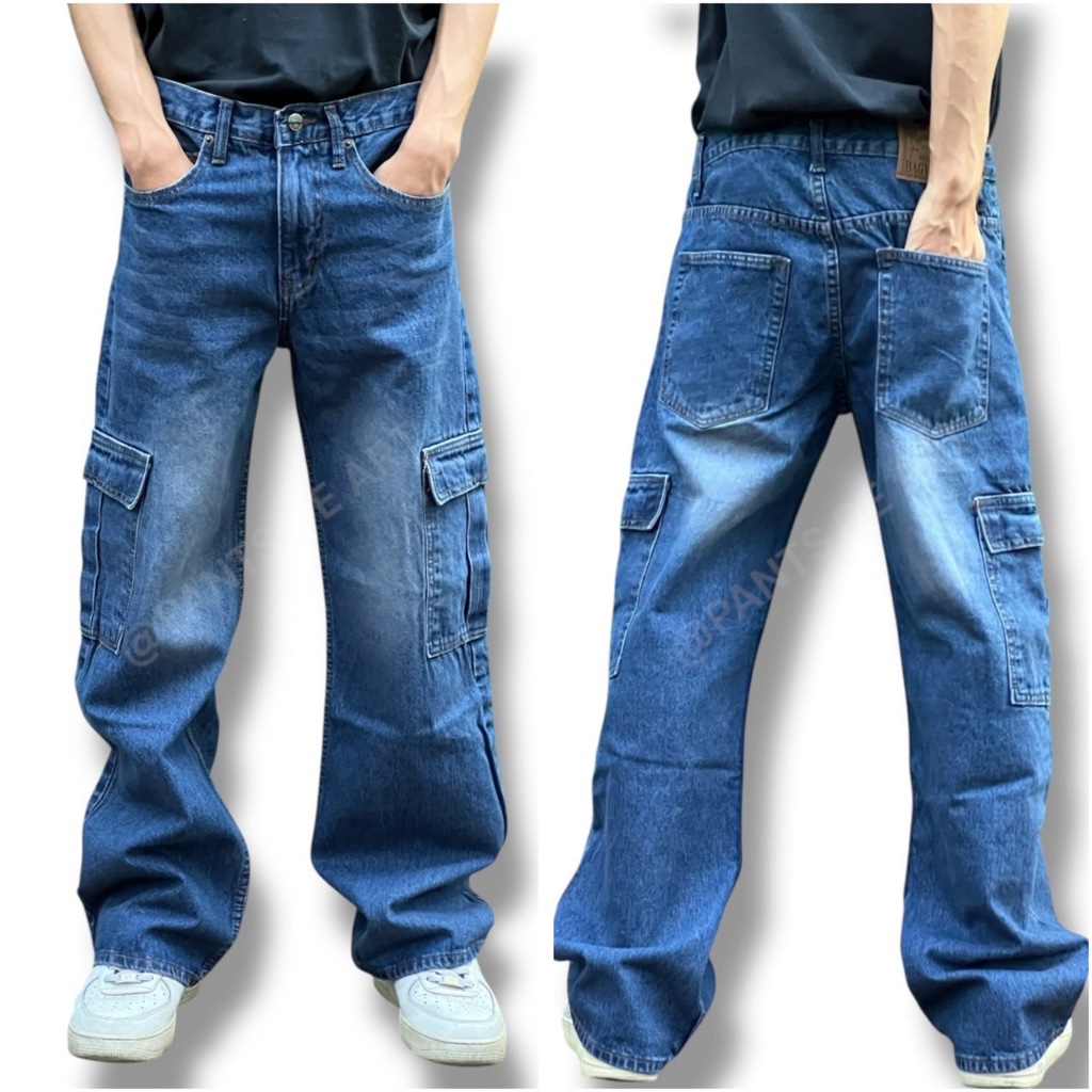 PANTS DE ART กางเกงยีนส์ชาย ทรงขากระบอก มีกระเป๋าคาร์โก้ | ผ้ายีนส์ 100% ไม่ยืด ฟอกนุ่ม ใส่สบาย