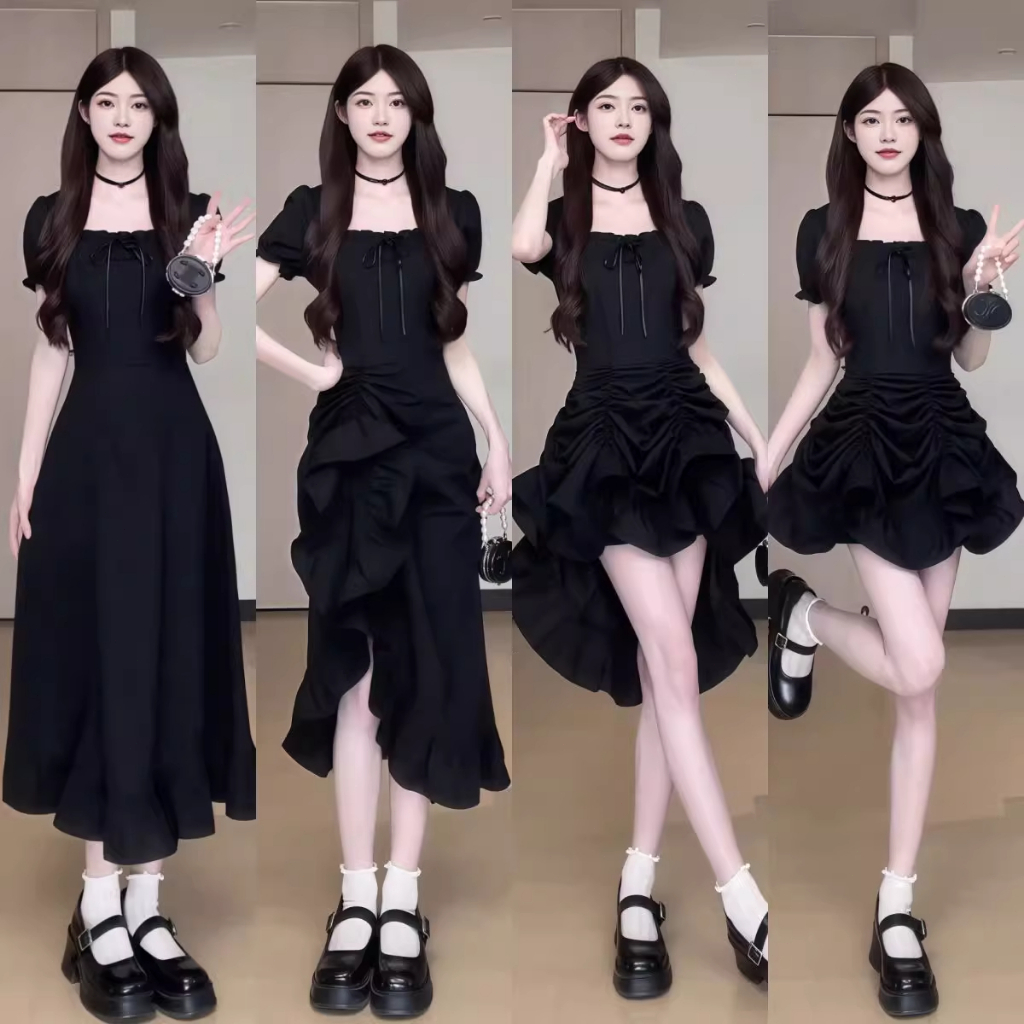 สีดำ แต่งตัว สีแดง ชุดกระโปรงยาว แขนสั้น กระโปรง (4 วิธีการสวมใส่)