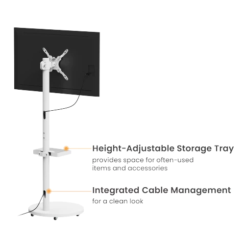 FS38-22TWE Chic Display Floor Stand with Casters_ขาจอ17ถึง43นิ้วล้อเลื่อนทีวี_สีขาว_สีดำ ซื้อจับคู่ขาจอคอมถูกมาก