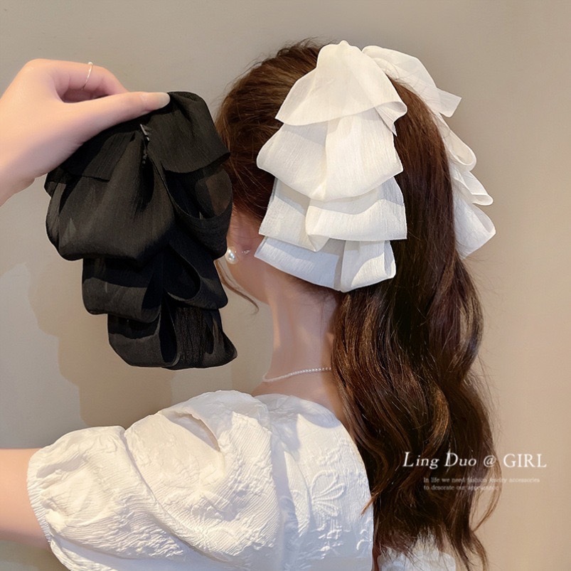 พร้อมส่ง!🇹🇭 ราคา/ชิ้น กิ๊บกล้วยคว่ำ รุ่น Ruffle โบว์ผ้าแต่งระบาย โบว์ขนาดใหญ่ หนีบแน่น เนื้องานเกาหลี พรีเมี่ยม คุณภาพดี