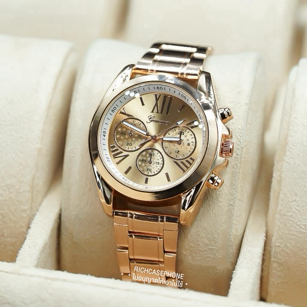 นาฬิกาข้อมือผู้หญิง GENEVA - เจนีวา แท้ รหัส GG264 หน้าปัดกลม สายสแตนเลส มีหลายสี