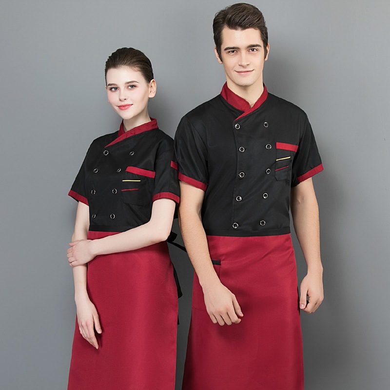 เสื้อเชฟ ชุดเชฟ ห้องครัว ร้านอาหาร แขนสั้น แขนสั้น เสื้อผ้าทำงานโรงแรม บางสําหรับฤดูร้อน 40-75KG 【จัดส่งจากประเทศไทย】