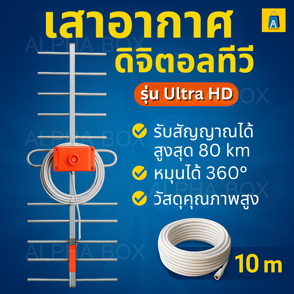 🔥 เสาอากาศทีวีดิจิตอล รุ่นULTRA HD 12E สาย10เมตร | รับสัญญาณไกล80กม. | ติดตั้งง่าย | Outdoor กันน้ำ