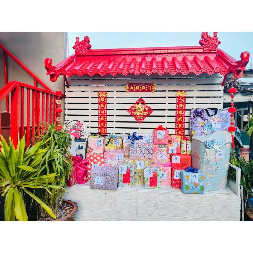 หลังคาพลาสติก PP หลังคา กันสาด สไตล์จีน ญี่ปุ่น ตกแต่งบ้าน ขนาด 60*110cm(รุ่นหนาพิเศษ)ลายดอกบัวสีแดง - รูปที่ 2