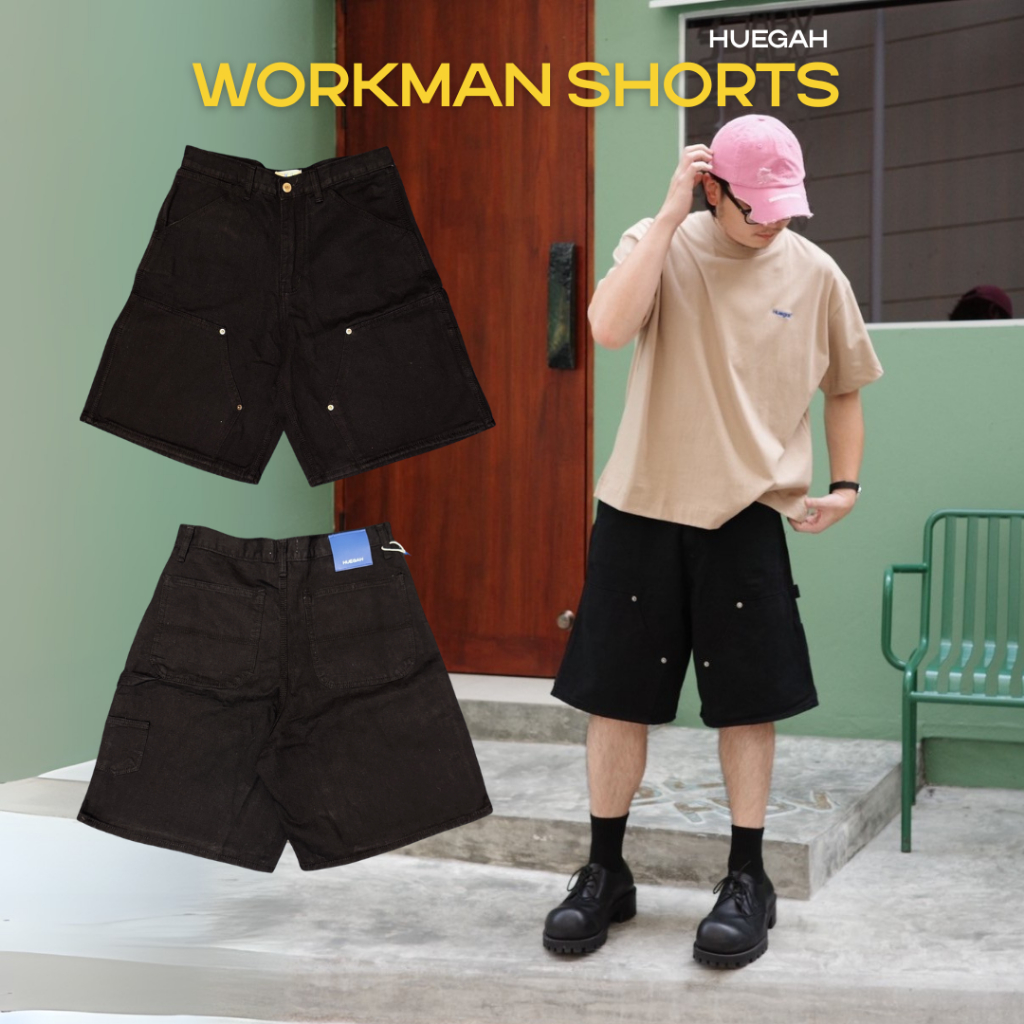 S-13XL HUEGAH WORKMAN SHORTS กางเกงยีนส์สีดำขาสั้น ไซซ์ใหญ่