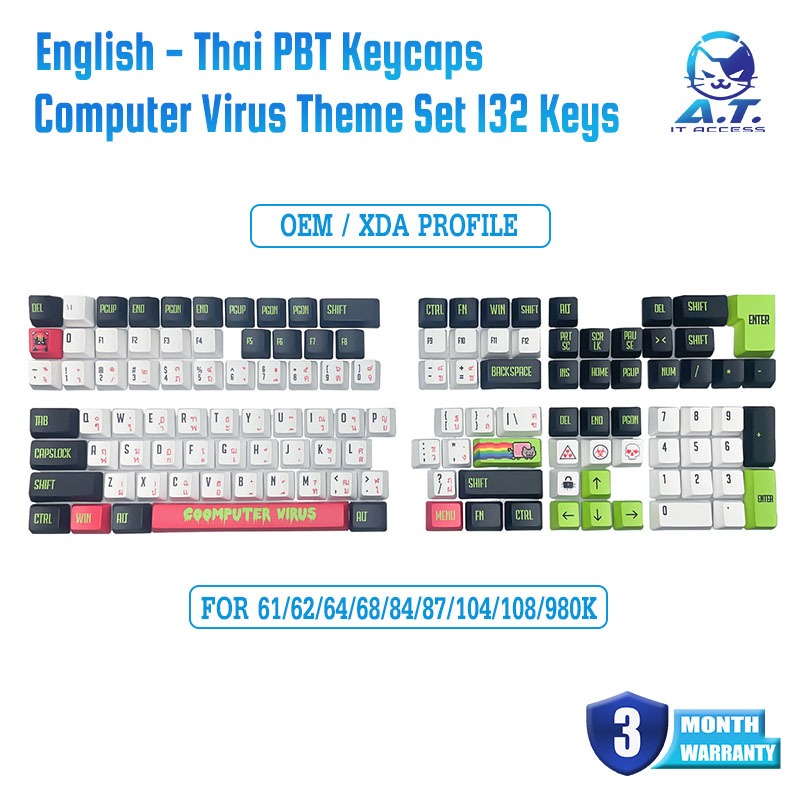 คีย์แคป Readson English - Thai PBT Keycaps Computer Virus Theme Set 132 Keys สำหรับ Mechanical Keybo