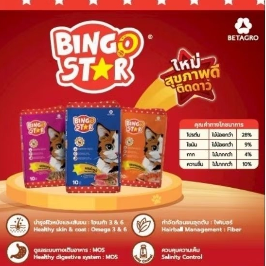 อาหารเม็ดแมวโตBINGO STAR - BETAGRO 1 กก. รสเสต็กทูน่า