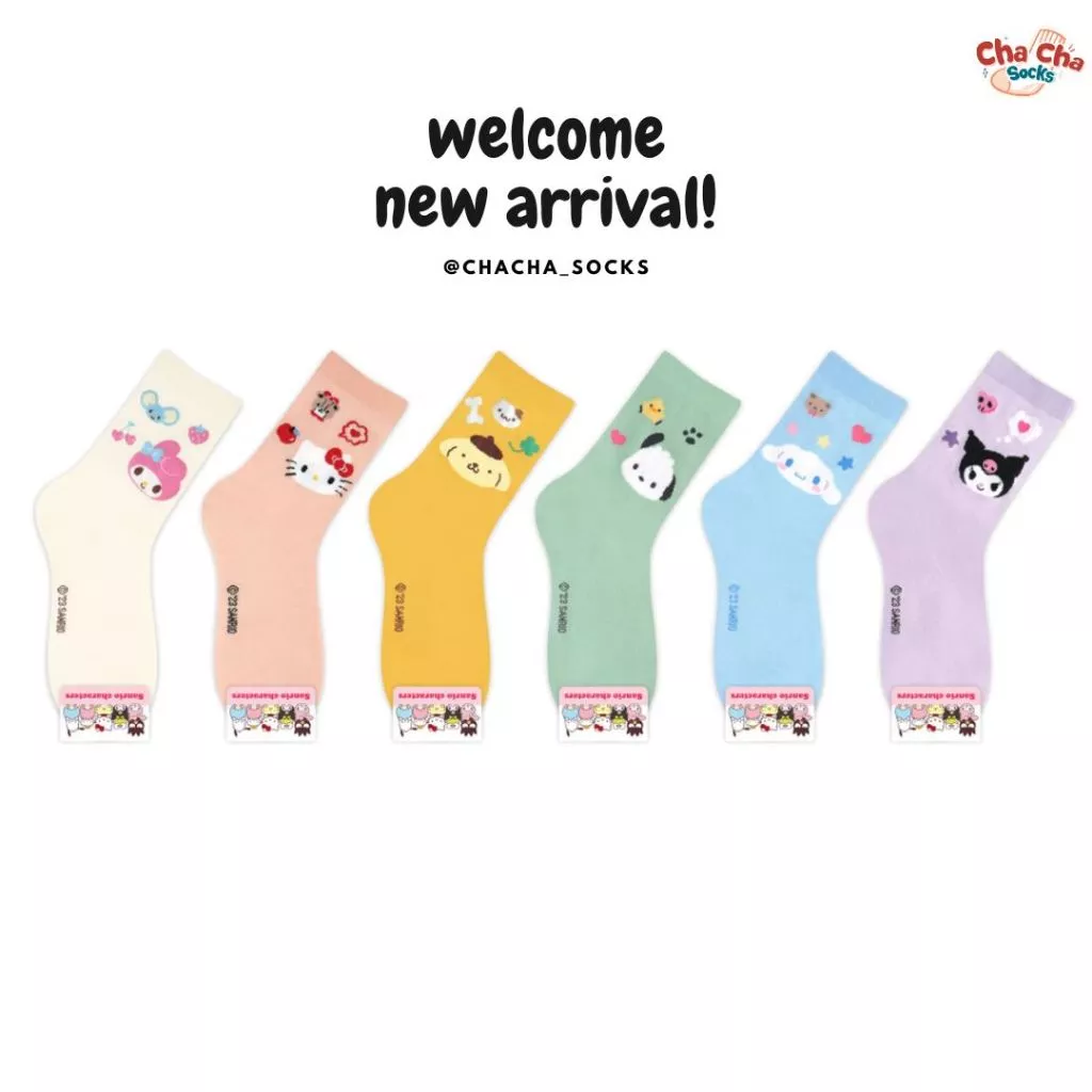 Chacha socks - ถุงเท้าซานริโอ้ Sanrio Mobile Socks ถุงเท้าเกาหลี แบรนด์ kikiya นำเข้าจากเกาหลี