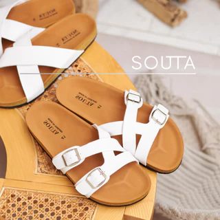 ⛄️Souta รองเท้าแตะสไตล์วินเทจ รวมรุ่นสายขาวพื้นน้ำตาล ไบเก้น⛅️ >> *ลด1ไซส์*
