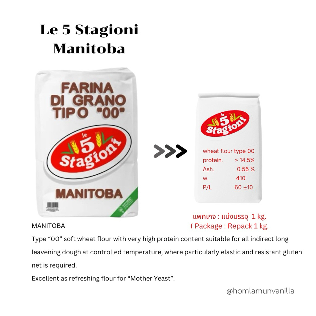 แป้ง Manitoba Le5 Stagioni เหมาะสำหรับ Panettone แบ่งบรรจุ ขนาด  1kg.