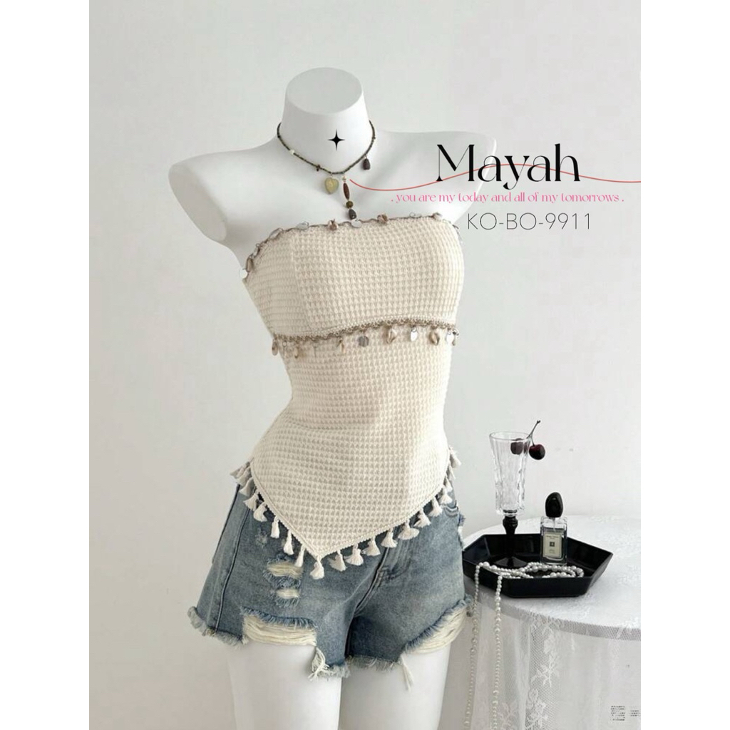 KO-BE รุ่น Mayah 🤍 เสื้อเกาะอก เสื้อไปทะเล แต่งขอบระบาย 🤍 พร้อมส่งจากไทย 🇹🇭