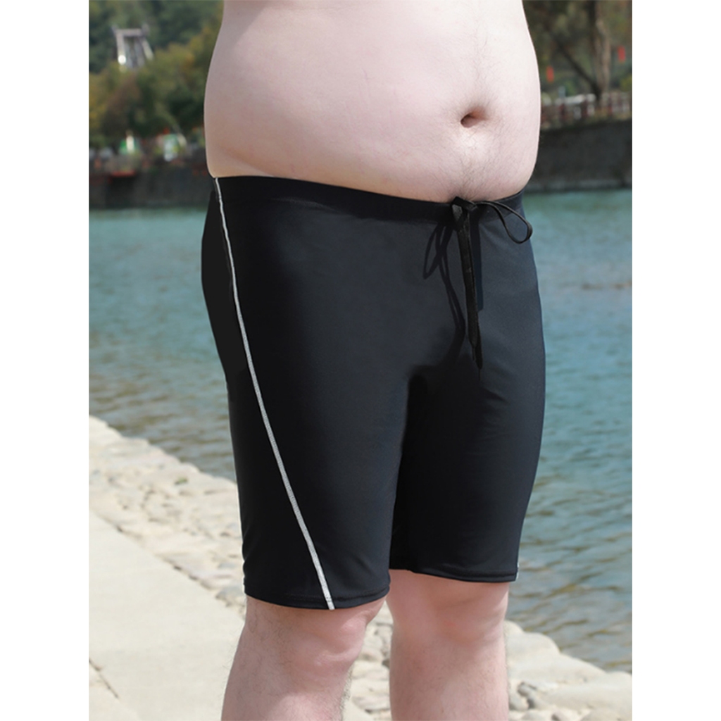 กางเกงว่ายน้ำชายไซส์ใหญ่ 6XL-8XL สีดำ ด้านข้างแต่งผ้าลายทางและสกรีน SPORT - รูปที่ 5