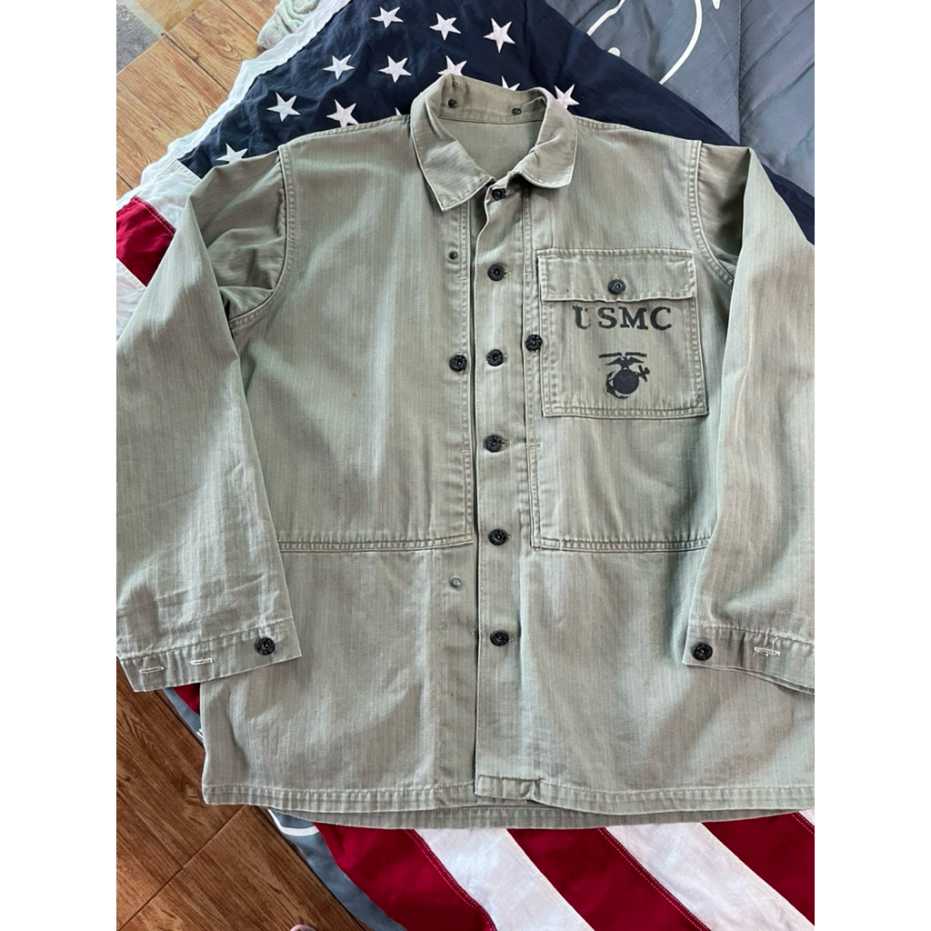 เสื้อแจ็คเก็ตทหาร USA WW2 US Marine Corp P44 HBT USMC WWII 1940s อก44“-46”ไหล่18“ แขน24” ยาวทั้งตัว2