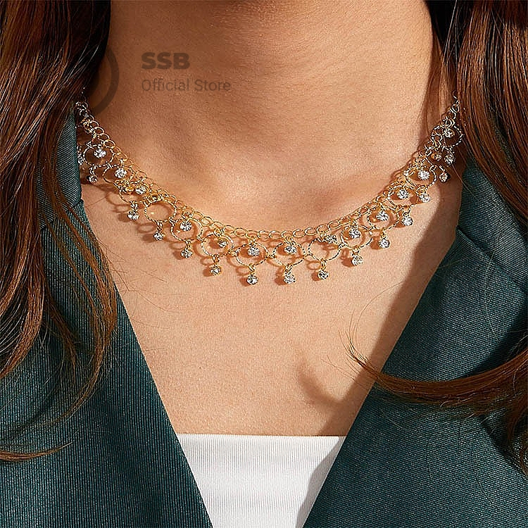 SSB สร้อยคอหยดน้ำสายสั้น เรียบหรู ใส่ซ้อนได้ กันน้ำไม่เปลี่ยนสี ของขวัญผู้หญิง S229
