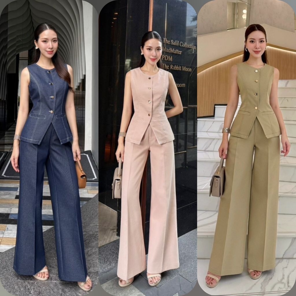 Shimmer ชุดเซ็ตเสื้อ+กางเกงขายาวผ้ายีนส์