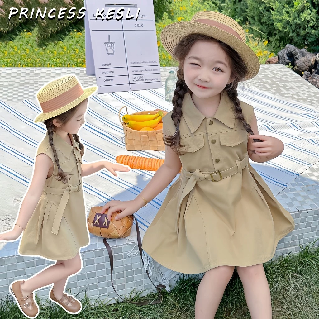 PRINCESS KESLIเวอร์ชั่นเกาหลีเสื้อผ้าเด็กฤดูร้อนสไตล์ใหม่สาวชุดแฟชั่นทารกความรู้สึกการออกแบบกระโปรงหลวมเสื้อกั๊กกระโปรง