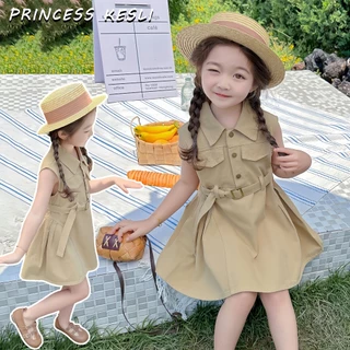 PRINCESS KESLIเวอร์ชั่นเกาหลีเสื้อผ้าเด็กฤดูร้อนสไตล์ใหม่สาวชุดแฟชั่นทารกความรู้สึกการออกแบบกระโปรงหลวมเสื้อกั๊กกระโปรง