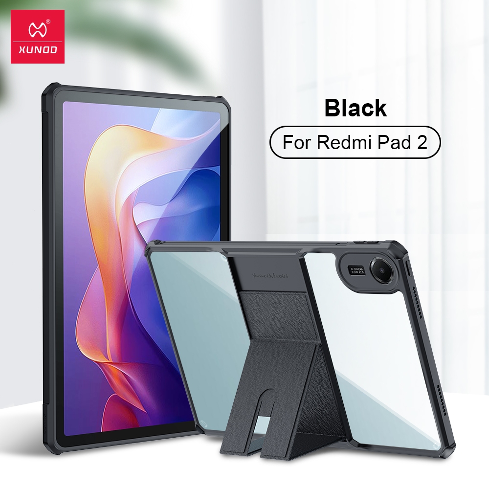 XUNDD เคส ใช้สำหรับ Case Redmi Pad 2 4G 5G เคสแท็บแล็ต ป้องกันการกระแทก ป้องกันรอยขีดข่วน ขอบยาง TPU หลังใส พร้อมขาตั้ง