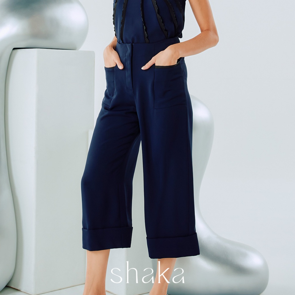 Shaka AW24 Culottes Trousers กางเกงคูล็อต ขาสามส่วน ปลายขาพับเบิ้ล (NAVY) PN-8240707 — صورة 3