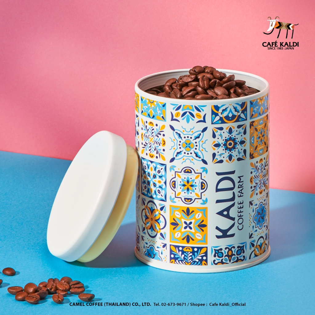 กระป๋องใส่กาแฟ ป้องกันความชื้น 200 - 250 กรัม ลายกระเบื้อง : CAFÉ KALDI : Coffee Canister Tiles Pattern