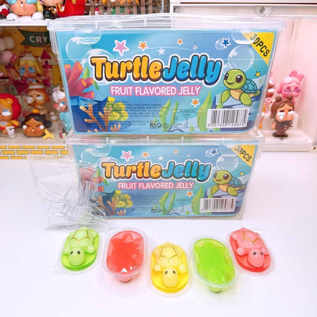 พุดดิ้งเจลลี่ กระเป๋า เต่าทะเล รสผลไม้ มีอย.ไทย 1 กล่อง 30 ชิ้น
