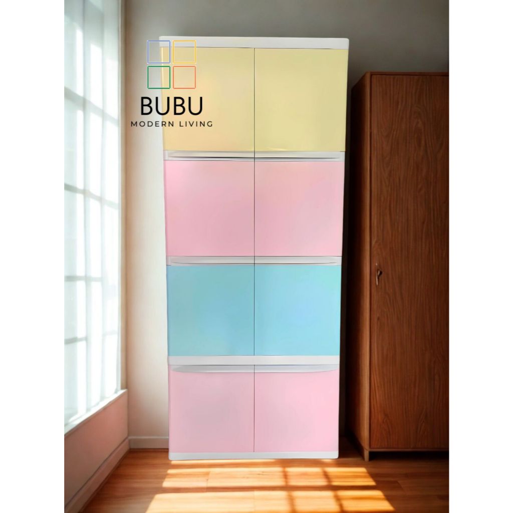 ตู้เสื้อผ้าพลาสติก 4 ชั้น Super big  รุ่น Big | มีราวแขวนในตัว | ฝาสวิง มือจับบน | ฟรีไม้แขวนเสื้อ