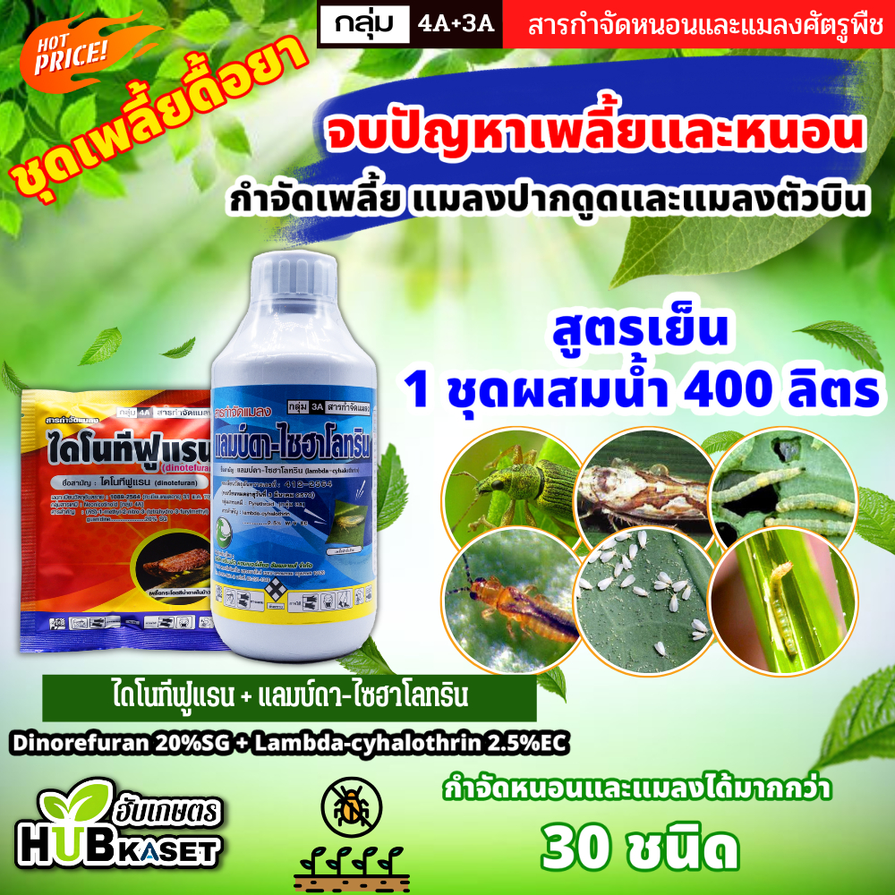 ชุดกำจัดเพลี้ยดื้อยา ไดโนทีฟูแรน+แลมป์ดา ตราไก่เกษตร 100กรัม+1ลิตร (ไดโนทีฟูแรน+แลมป์ดา) จบปัญหาเพลี้ยและหนอน