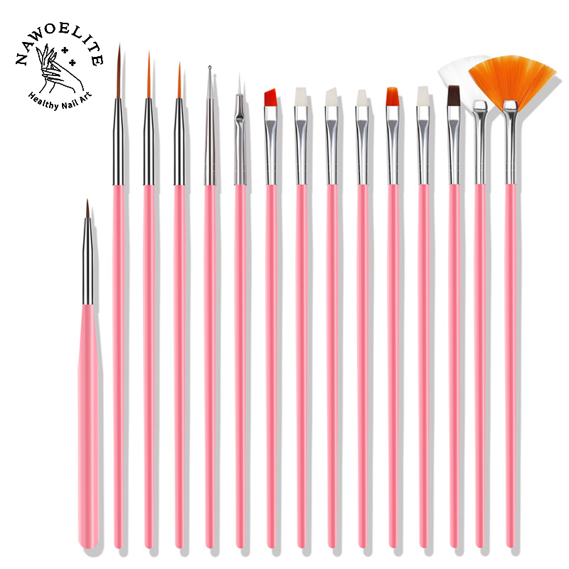 Nawoelite เล็บ แปรง พู่กัน เซ็ตแปรงทำเล็บ 15 ชิ้น 3 สี (ดำ/ขาว/ชมพู) อุปกรณ์ทำเล็บมืออาชีพ แปรงทาสีเล็บ คุณภาพดี ✨