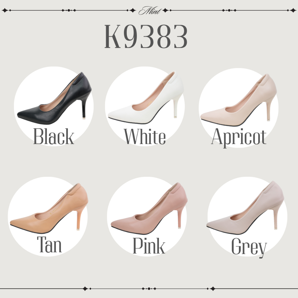 K9383 รองเท้าส้นสูง PU หนังนิ่ม ส้นแหลมสูง 3.3 นิ้ว