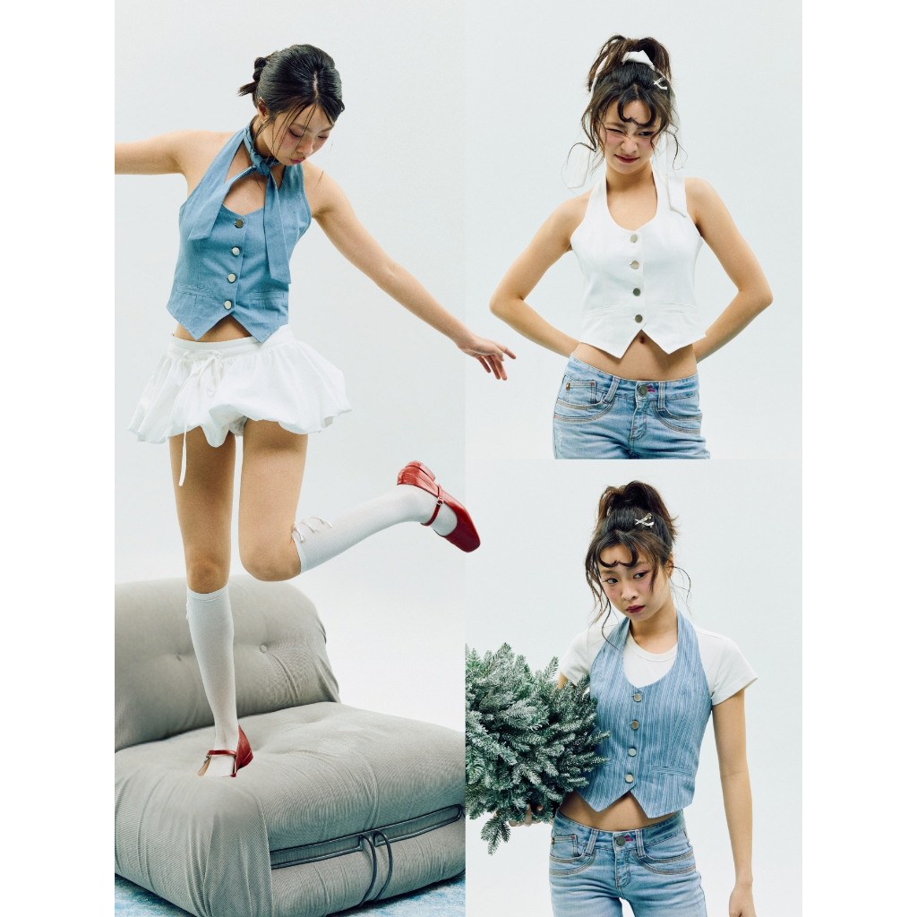 Maplepie - Claire Denim Vest 590.- เสื้อกั๊กเดนิมคล้องคอ + สายอเนกประสงค์ (ได้ 2 ชิ้น)