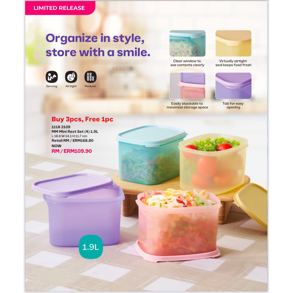 Tupperware รุ่น Modular mates mini rectangular (1ใบ) ขนาด 850ml//1.9L - รูปที่ 2