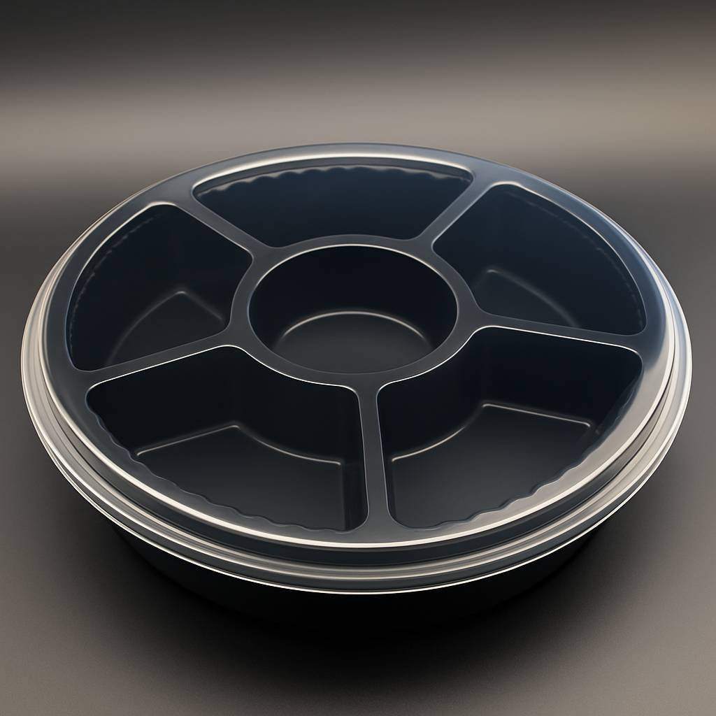 พร้อมส่งในไทย(100 ใบ/แพ็ค+พร้อมฝาใส) ถาดวงแหวน PP ใส่อาหาร ขนม เบเกอรี่ 5 ช่อง 500มล.