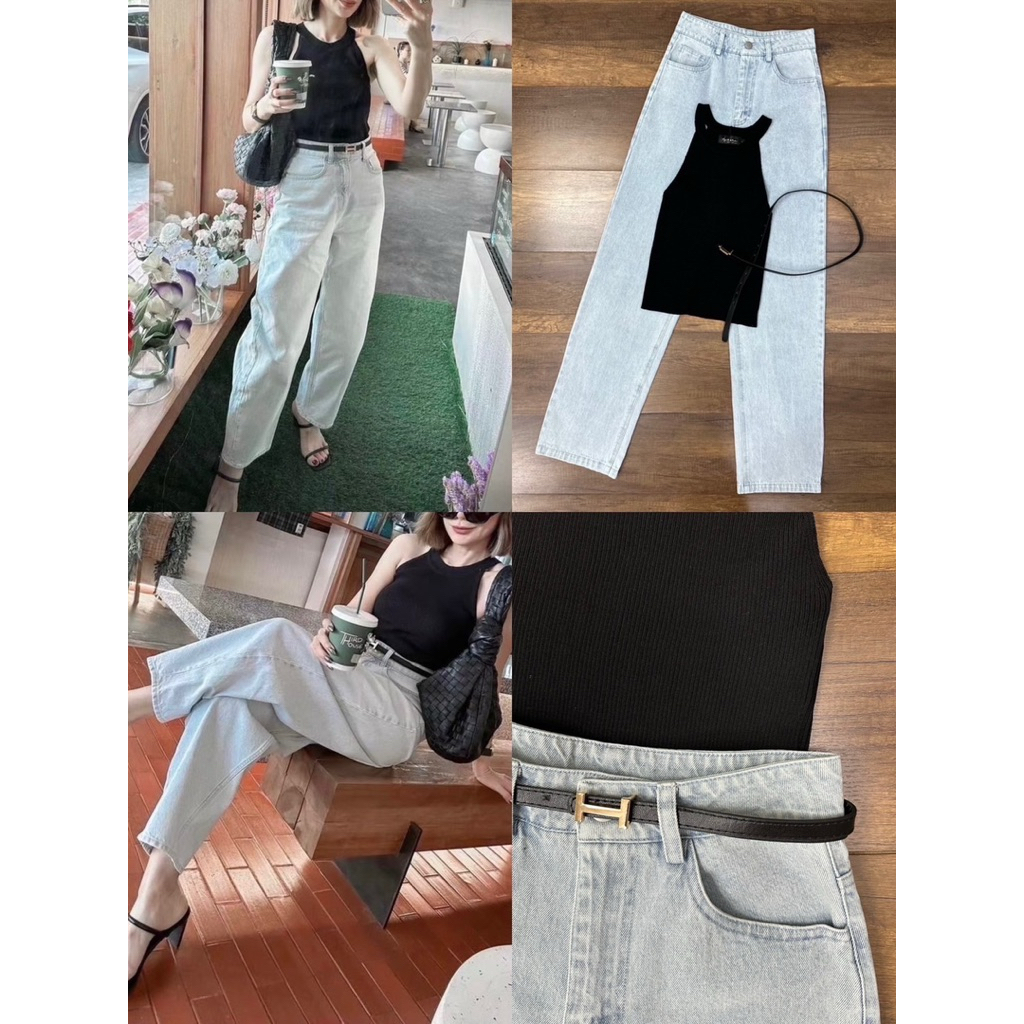 พร้อมส่ง XS SM⚡️AR 8338 ชุดเซต เสื้อสีดำ+กางเกงยีนส์ขายาว+เข็มขัด คุ้มมาก! - รูปที่ 7