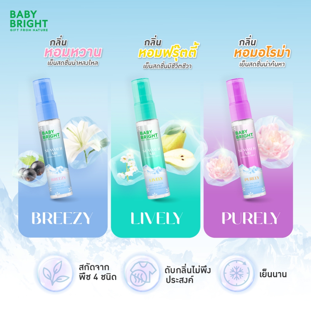 Baby Bright ซัมเมอร์แอร์คูลลิ่งมิสท์ 20ml มีให้เลือก 3 กลิ่น ราคา ถูกที่สุด ดีลบีเคเค แกลเลอรีภาพที่ 2