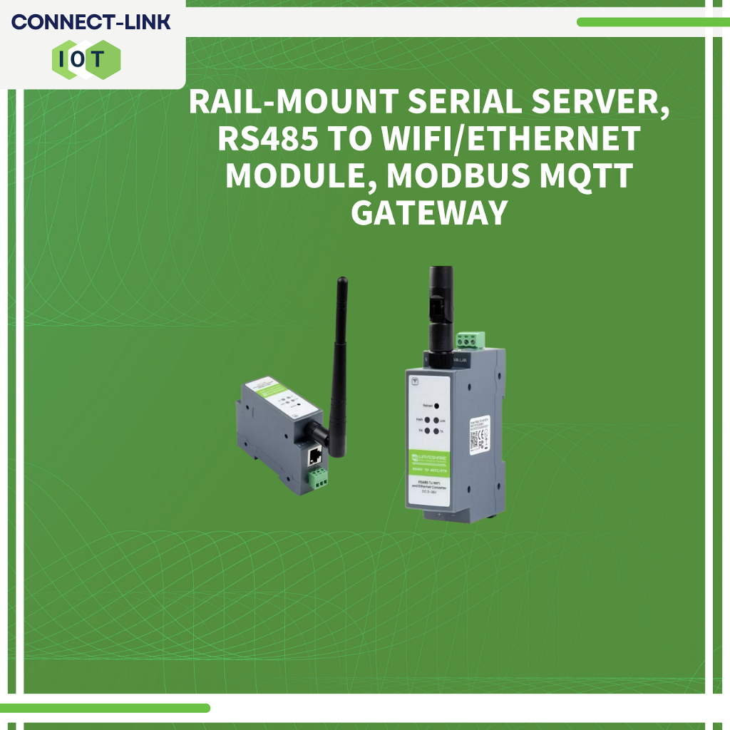 Rail-Mount Serial Server, RS485 to WIFI/Ethernet Module, Modbus MQTT Gateway