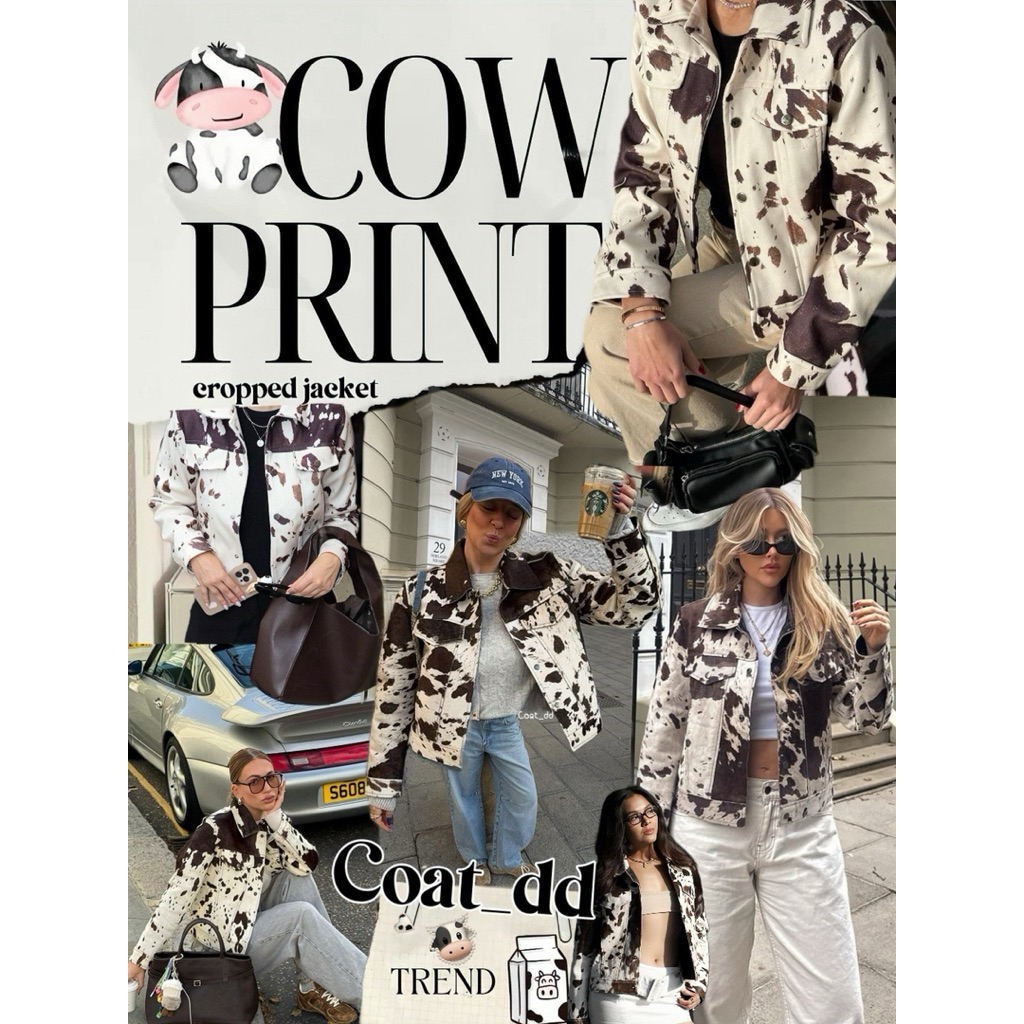 DD(no.116)🐄woolly Cow print cropped jacket🐮❄️เสื้อแจ็คเก็ตที่ชิคมากก รอสระเอิ้ด เหล่าบล็อกเกอร์ใส่แฟ่ด แกรมสุดๆต้องมีค่ะ