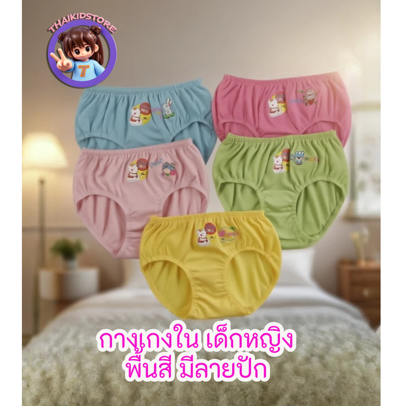 6 ตัว กางเกงในขอบยาง เด็กผู้หญิง ผ้าพื้นสี มีลายปัก TC Size S-M-L-XL ผ้านิ่ม ใส่สบาย