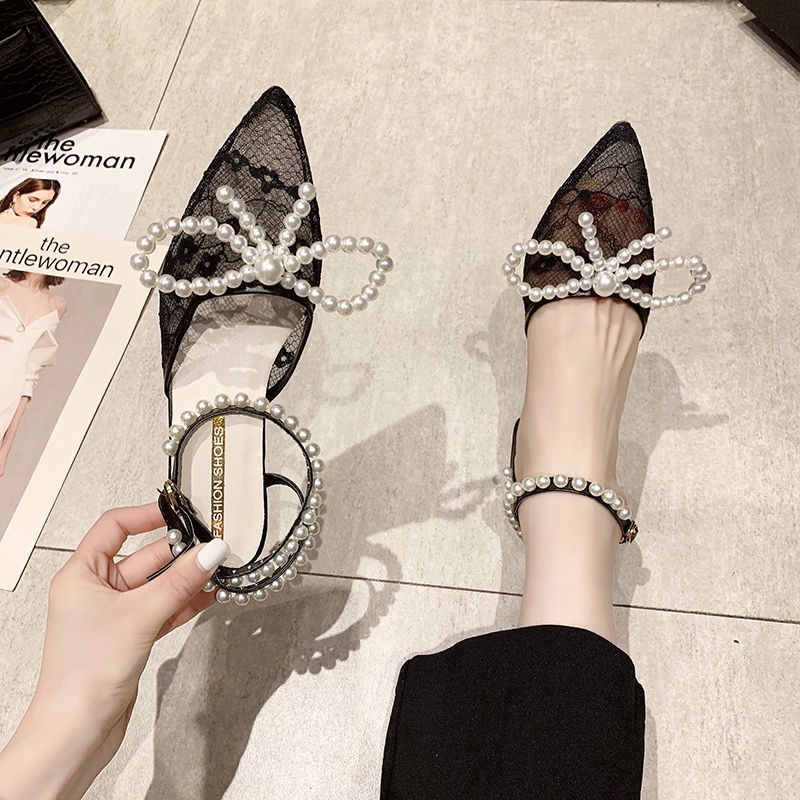 ลูกค้าขายส่ง🌼รองเท้าส้นสูงผู้หญิง Nacre Sandals รองเท้าส้นสูงหัวเเหลม ส้นสูงโบว์ รองเท้าแฟชั่น ไซร์ 