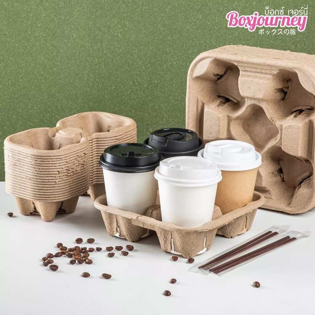 Boxjourney ถาดใส่แก้วน้ำ 2/4 หลุมแบบฉีก (ถาดรังไข่) (50ชิ้น/แพ็ค)