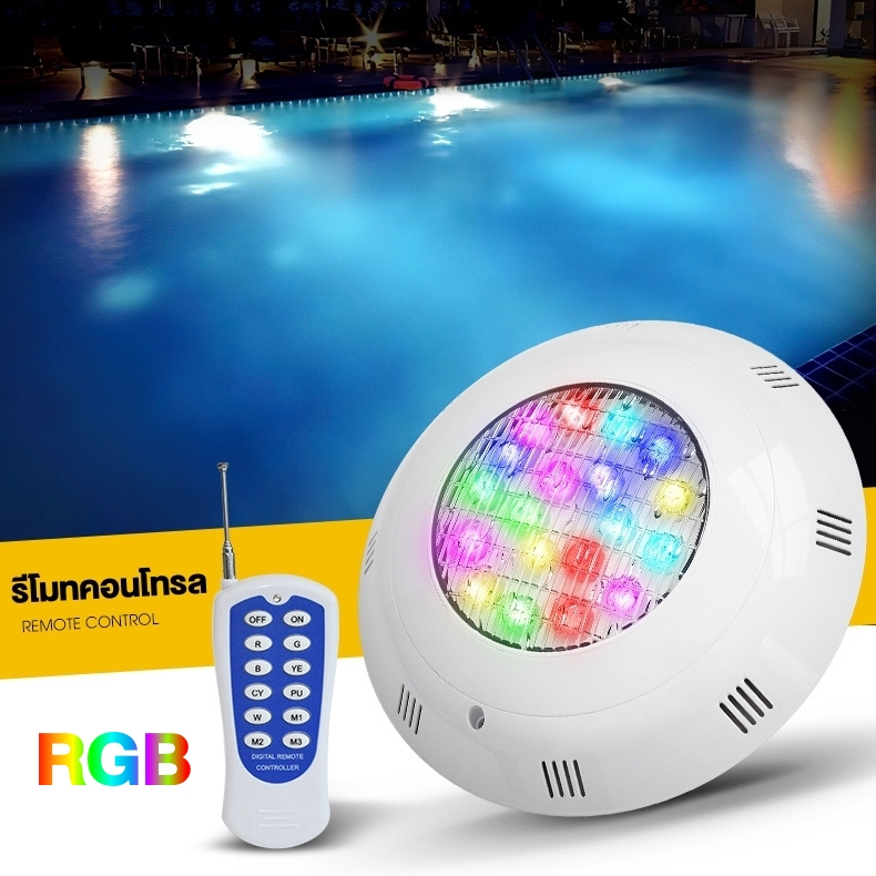 18W 25W LED ไฟสระว่ายน้ำไฟใต้น้ำสระว่ายน้ำรีโมทคอนโทรลไฟ กันน้ำสระว่ายน้ำไฟสวนพรีเมี่ยมไฟสระว่ายน้ำกลางแจ้ง RGB 7สีโหมด