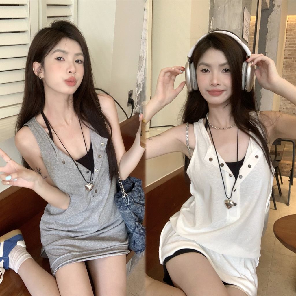 เสื้อเเขนกุด เสื้อกั๊กสีพื้น ทรงหลวม งานเเฟชั่น ใส่ซ้อนกัน ระบายอากาศดี #2331