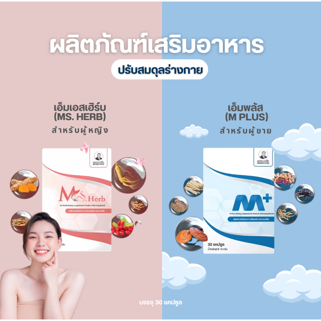 หมอเส็ง - (30 cap.) ผลิตภัณฑ์เสริมอาหาร M-PLUS และ MS-HERB ช่วยปรับสมดุลร่างกาย