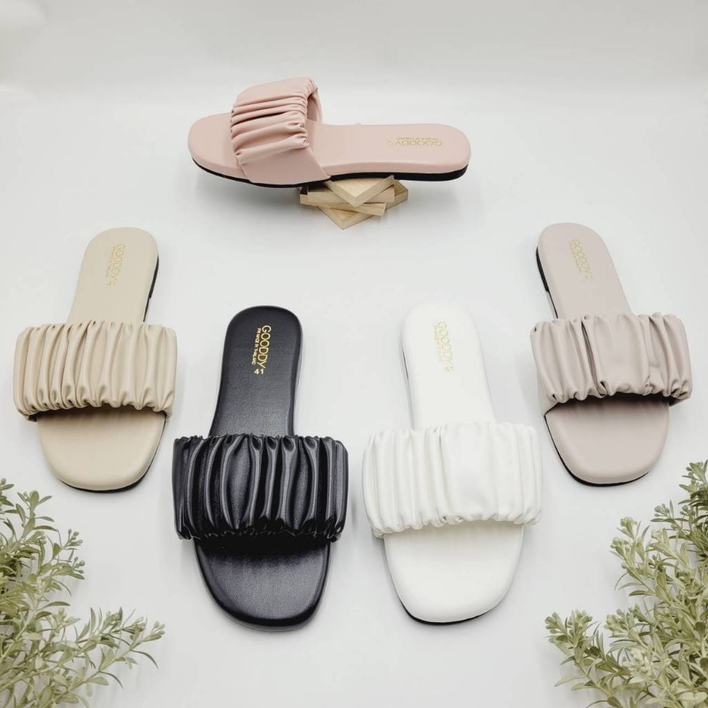 รองเท้าแตะแบบสวม หนังย่นจับจีบ (41-44) (แนะนำเพิ่ม 1 ไซส์) รุ่น FM3200