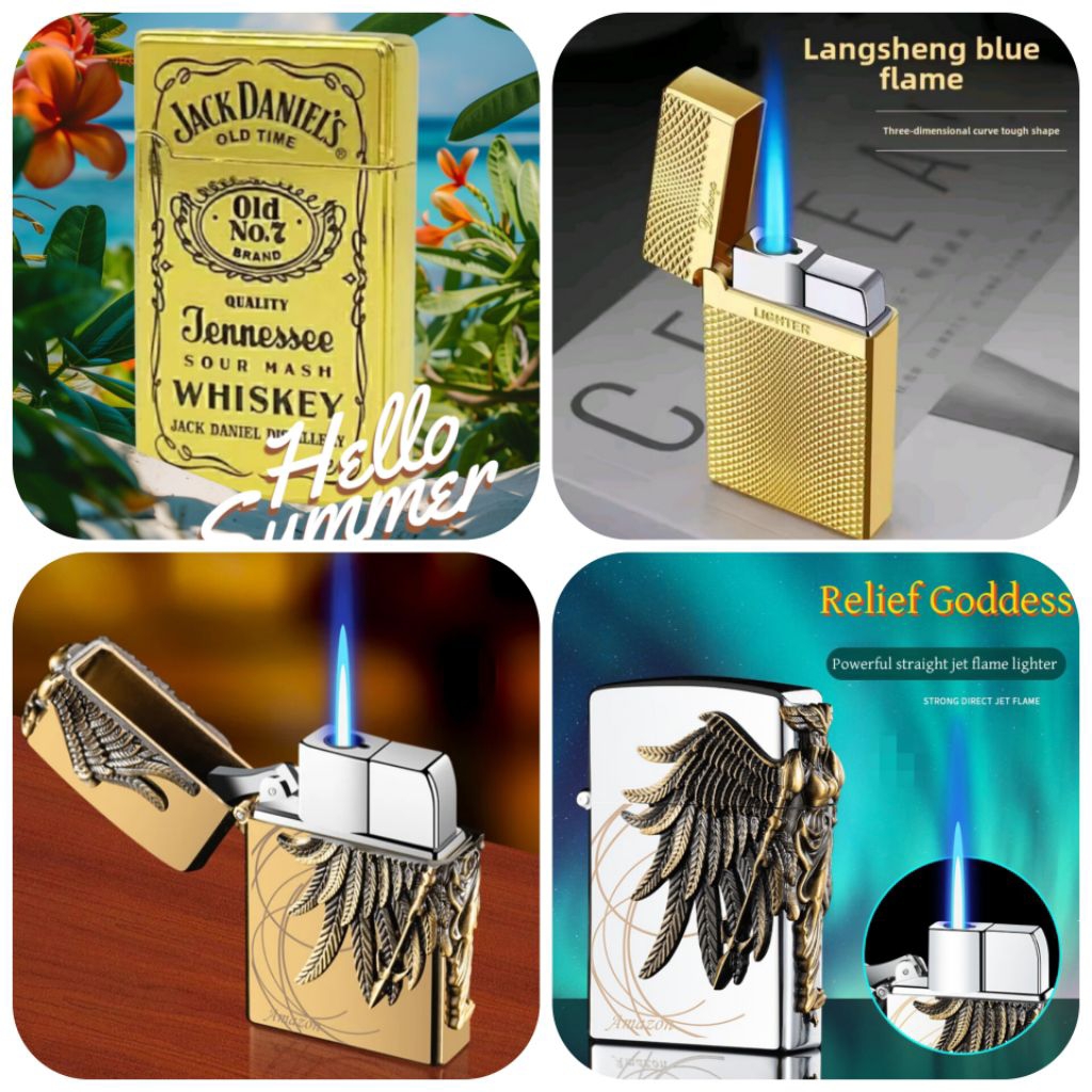 ไฟแช็คแก๊ส ไฟฟู่กันลม แบบกด มีกว่า 50 ลาย เติมแก๊สได้ ปรับไฟได้