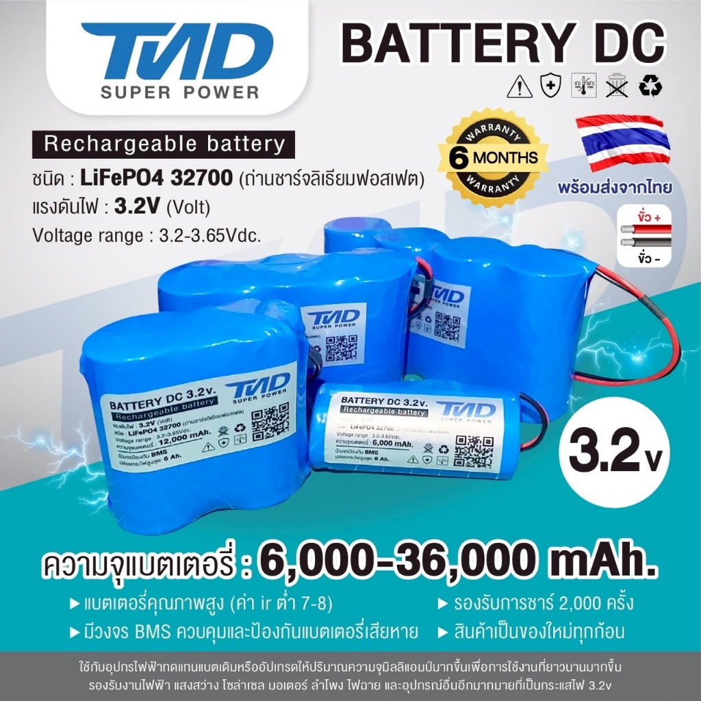 แบตโซล่าเซลล์  ไฟ 3.2V. ความจุ 6,000-24,000 mAh ใส่โคมไฟ ถ่านชาร์จ สปอตไลท์ โซล่าเซลล์