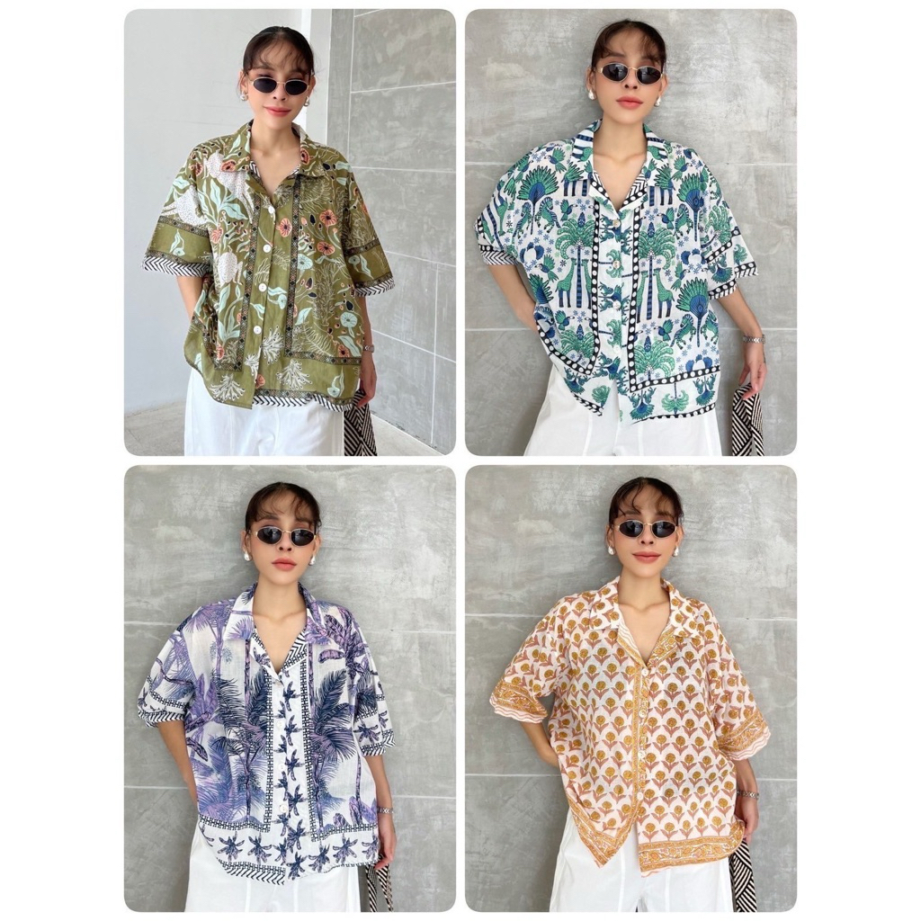 lSSARA (IC25-T362-1) เสื้อเชิ้ตผ้าคอตตอนอินเดีย กระดุมผ่าหน้า ฟรีไซส์ /อก50นิ้ว/ผู้ใหญ่/