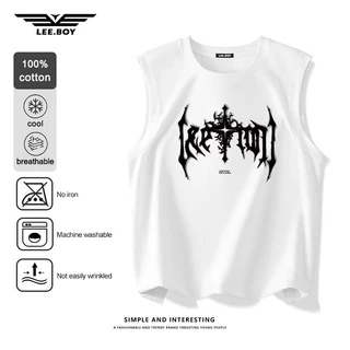 สวมใส่สบาย เสื้อแขนกุด+กางเกงขาสั้น ลายกราฟฟิก แฟชั่นสำหรับผู้ชาย ดีไซน์เก๋ เนื้อนิ่มมาก ใส่สบายสุดๆ ใหม่ พร้อมส่งในไทย